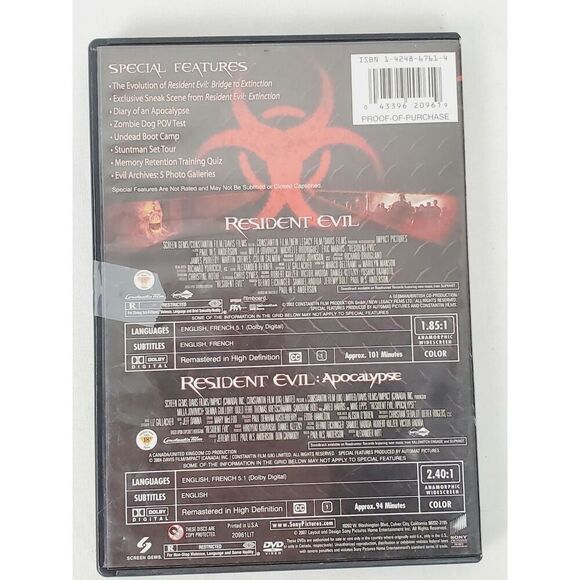 Resident Evil 1 | 2 Apocalypse Double Feature [DVD] - Picture 3 of 3
